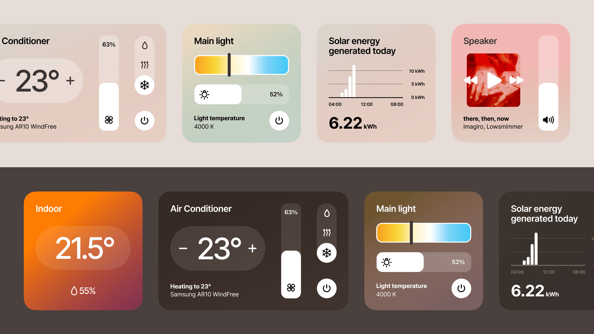 Tile components in light and dark mode
