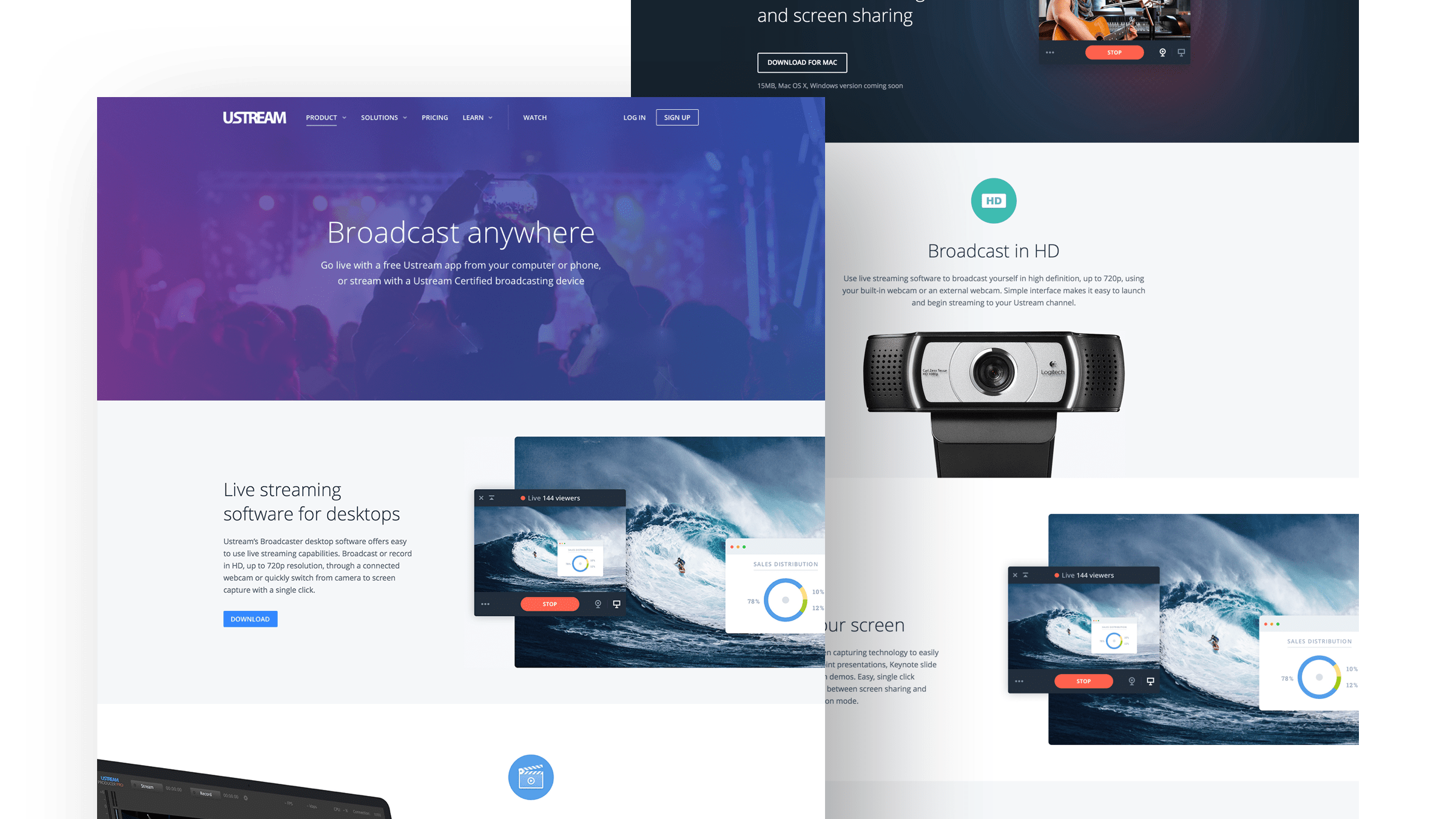 Assorted product landing pages with the applied styleguide